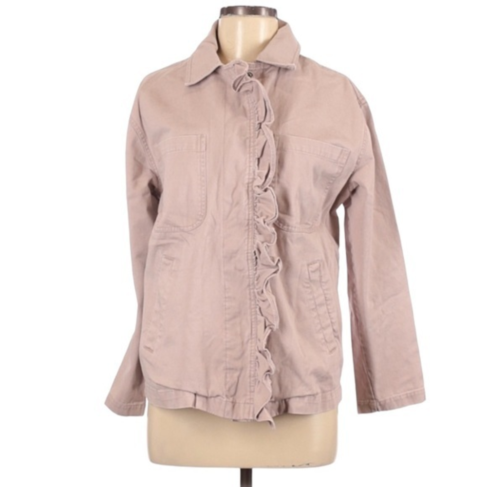 ASOS‎ 10 Women’s pink ruffle hidden snap 100% cotton canvas light weight jacket